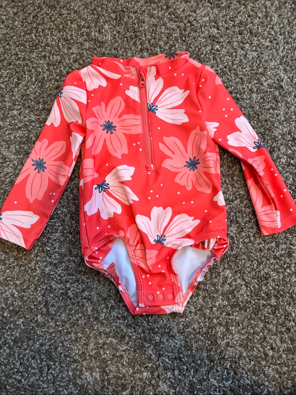 Carter's Coral Floral Long-Sleeve One-Piece Swimsuit